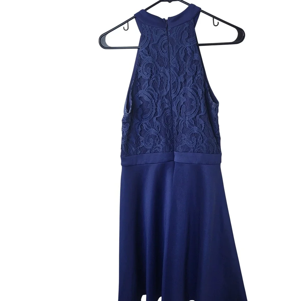 Francesca's Womens Royal Blue Lace Halter Cocktail Dress High Neck Fit & Flare M
